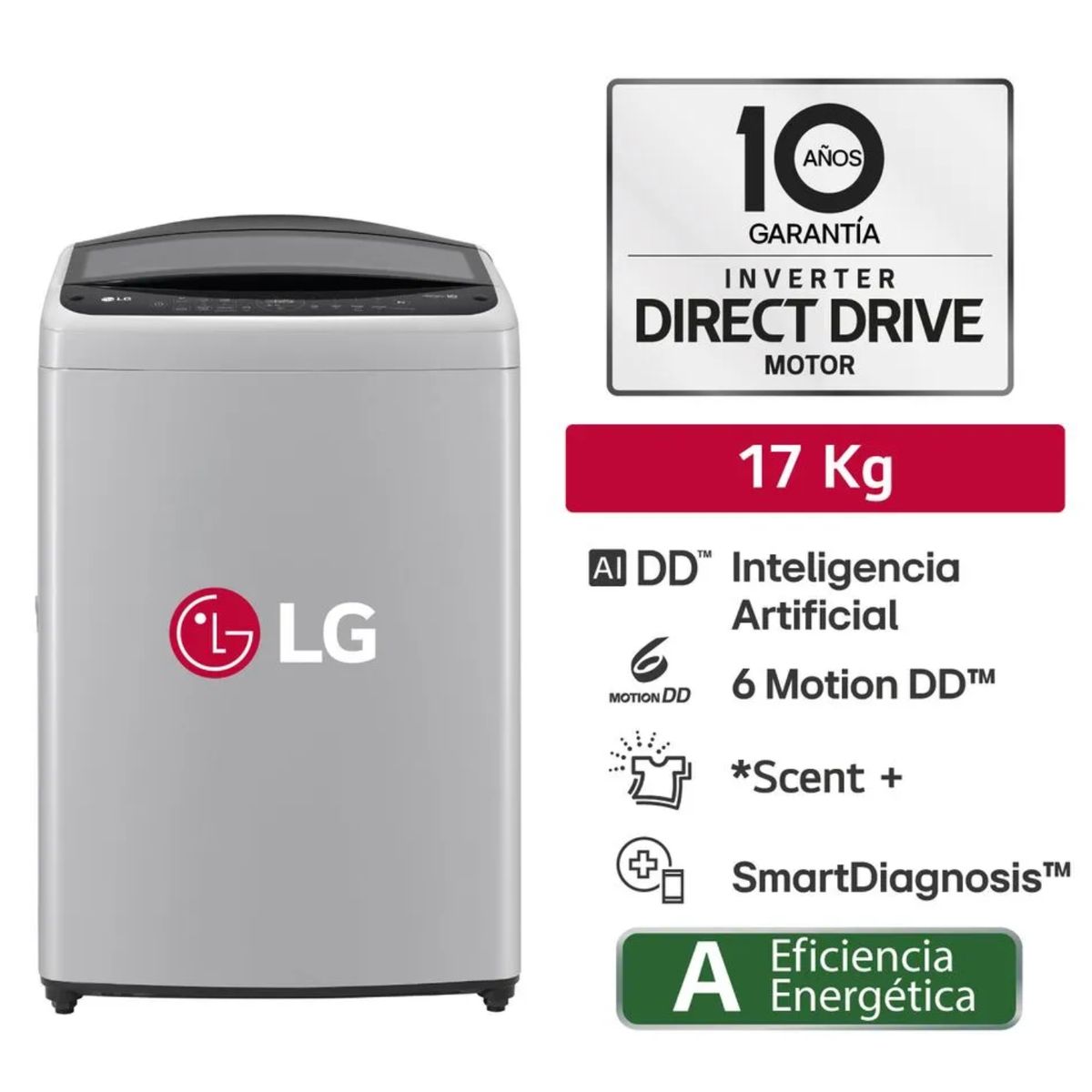LG - Lavadora LG WT17DV6T 17KG AI DD Inteligencia Artificial Gris