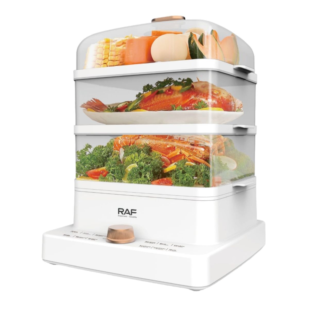RAFF - Vaporera Electrica Raf 1200w Coccion Al Vapor De 3 Niveles