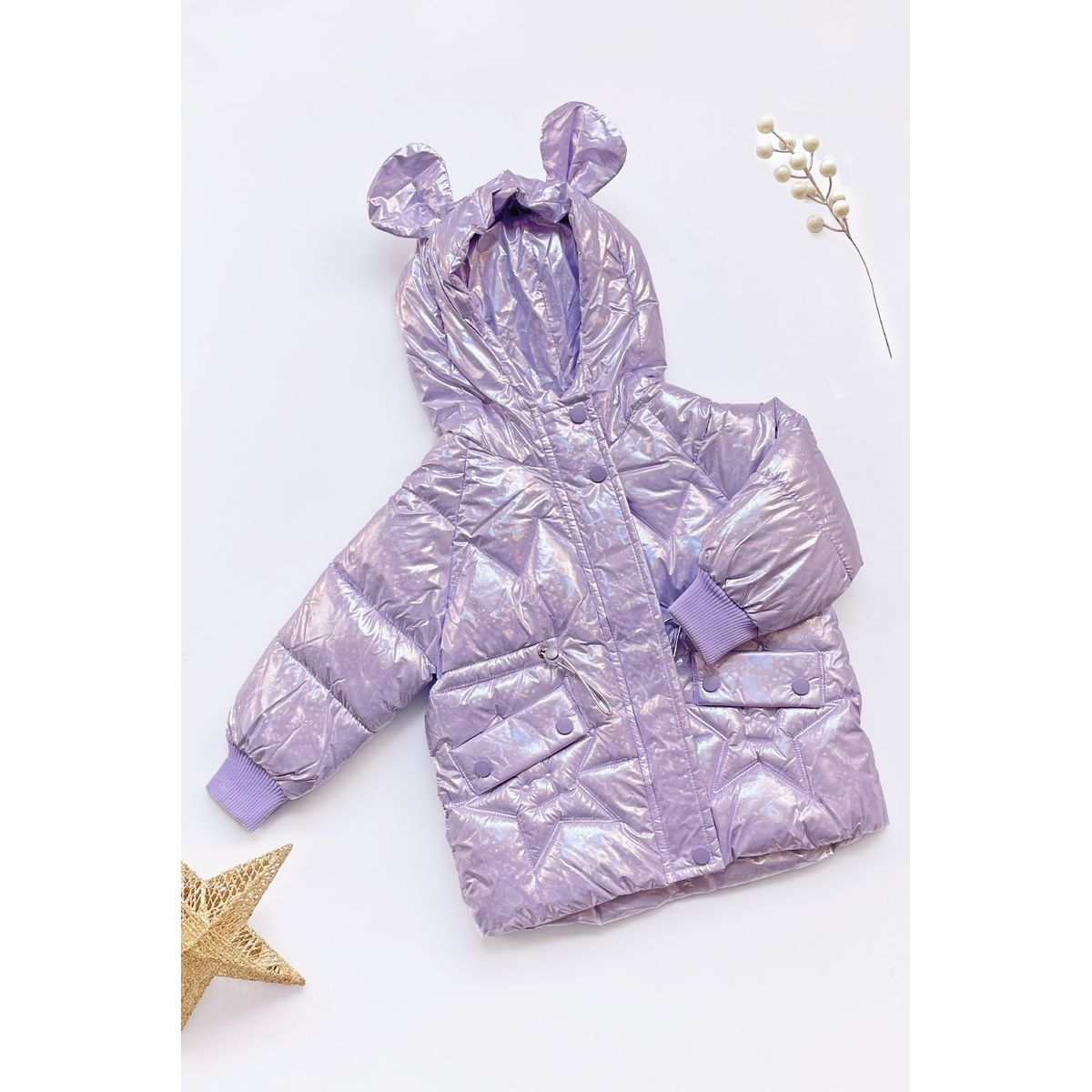 KIDS MASHMELO - Chaqueta para niña diseño metálico y capucha de orejitas Kids Mashmelo