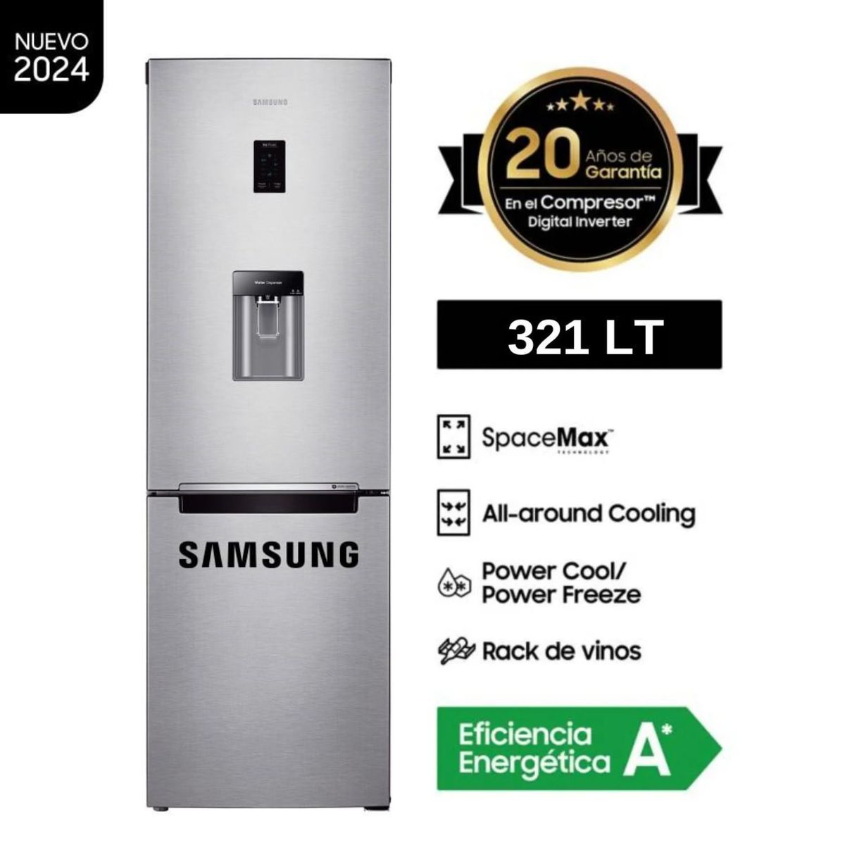 SAMSUNG - Refrigeradora Samsung No Frost 321 L Bottom Freezer RB33J3830SA/PE