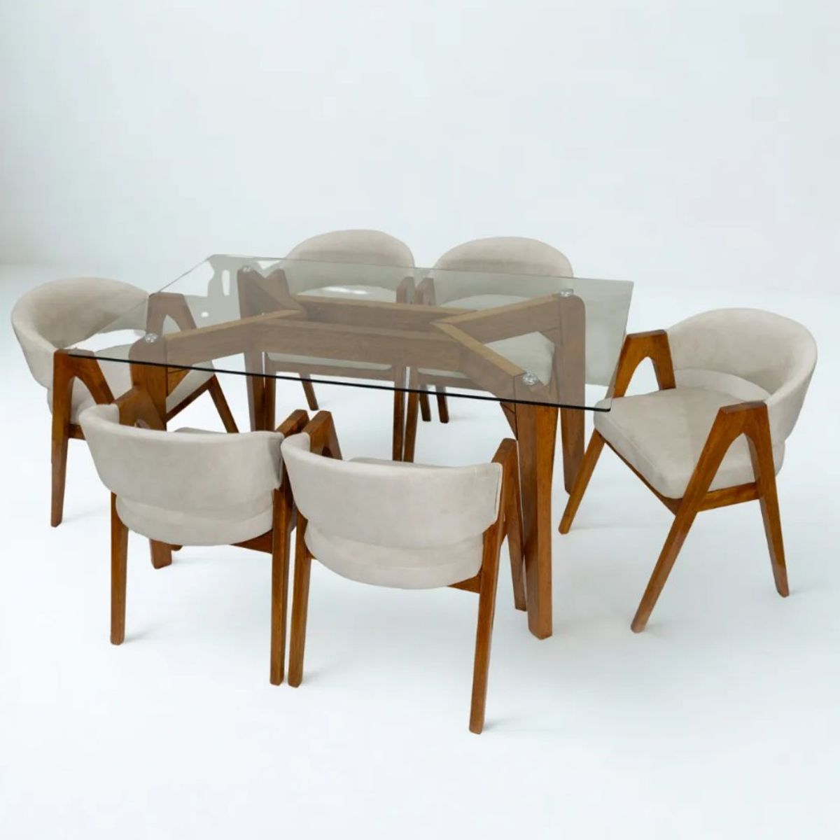 ALTO HOGAR - Juego De Comedor Renatta 6 Sillas Crema Madera Tornillo