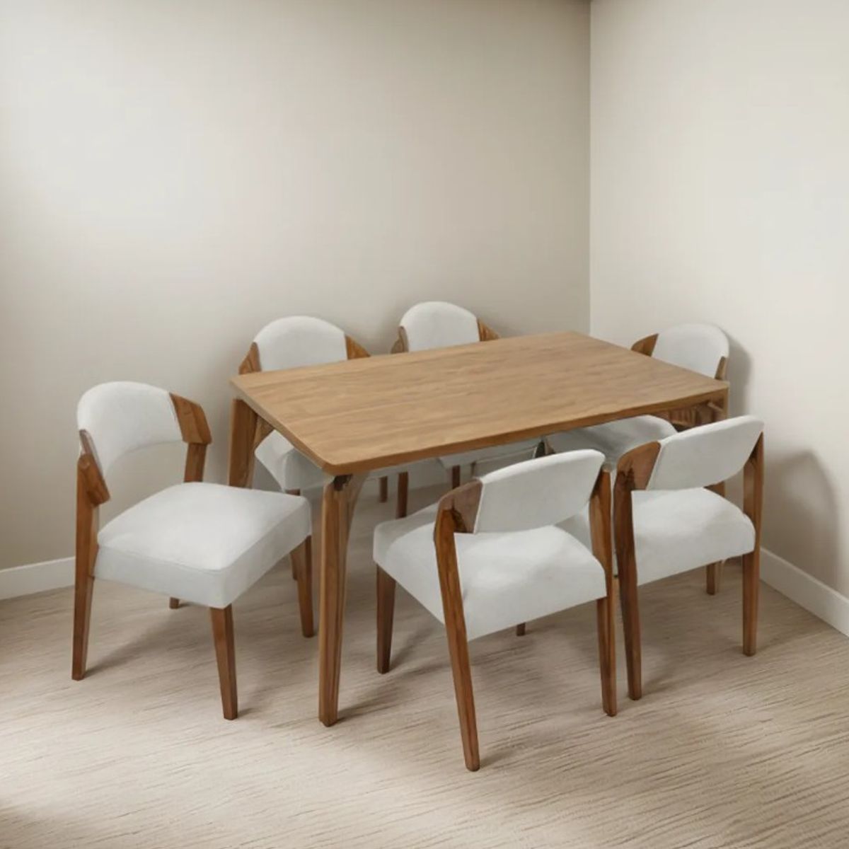 ALTO HOGAR - Juego De Comedor Vaneska 6 Sillas Crema Madera Tornillo