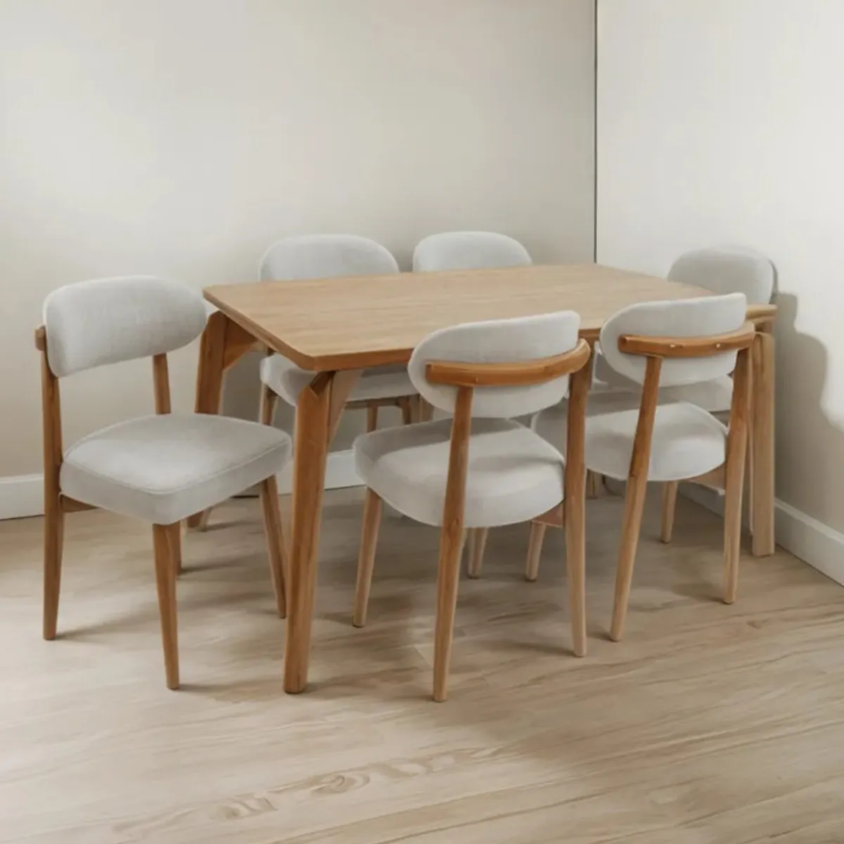 ALTO HOGAR - Juego De Comedor Atenea 6 Sillas Beige Madera Tornillo