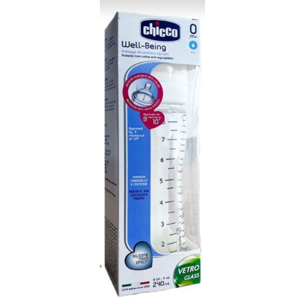 Chicco - BIBERON CHICCO PIREX GRANDE 24OML BLANCO WELL- BEING DE 0  A MAS