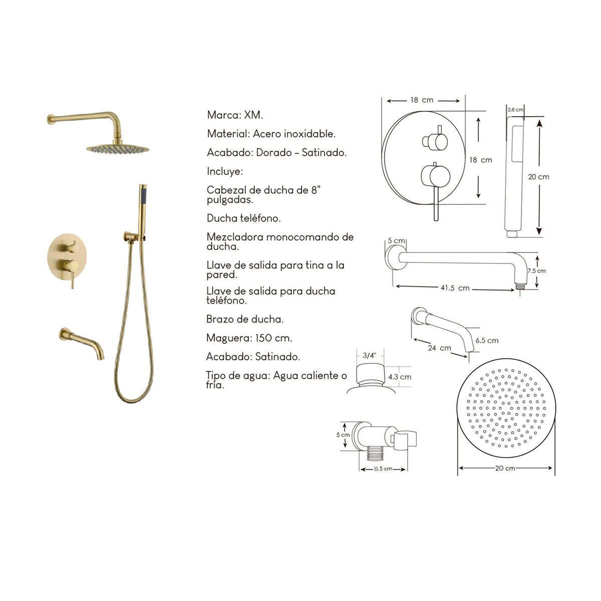 GENERICO - MEZCLADORA DUCHA DE LUJO DORADO ELEGANTE 010D307