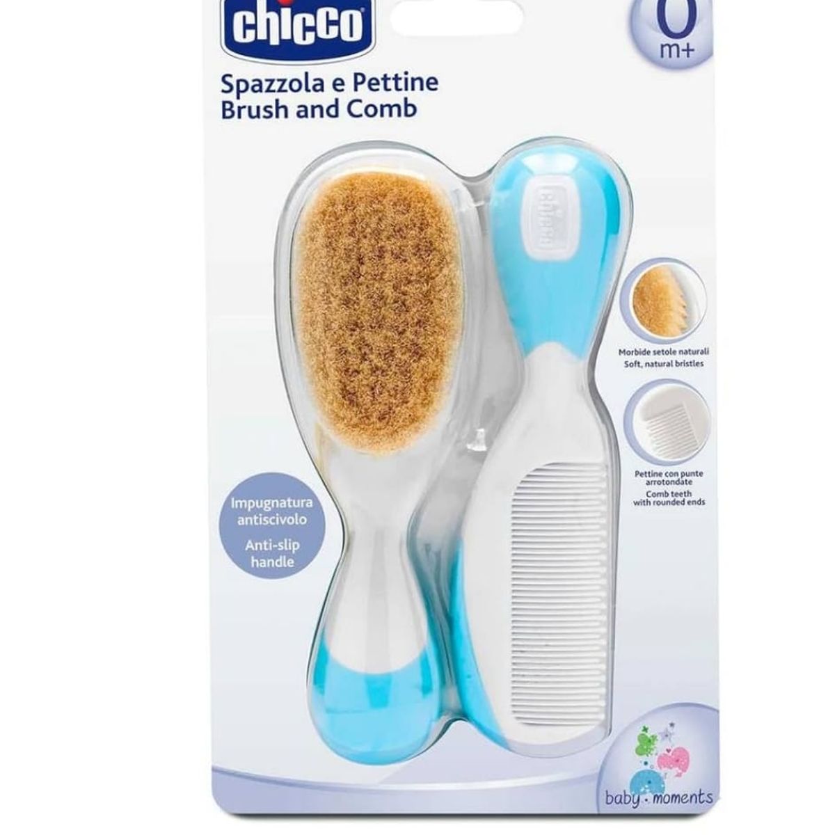 CHICCO - SET DE CEPILLO Y PEINE PARA BEBE CHICCO CELESTE