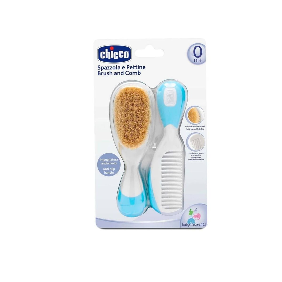 CHICCO - SET DE CEPILLO Y PEINE PARA BEBE CHICCO CELESTE