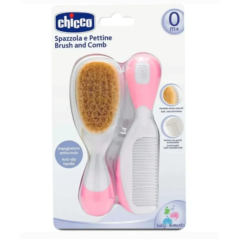 CHICCO - SET DE CEPILLO Y PEINE PARA BEBE CHICCO ROSADO