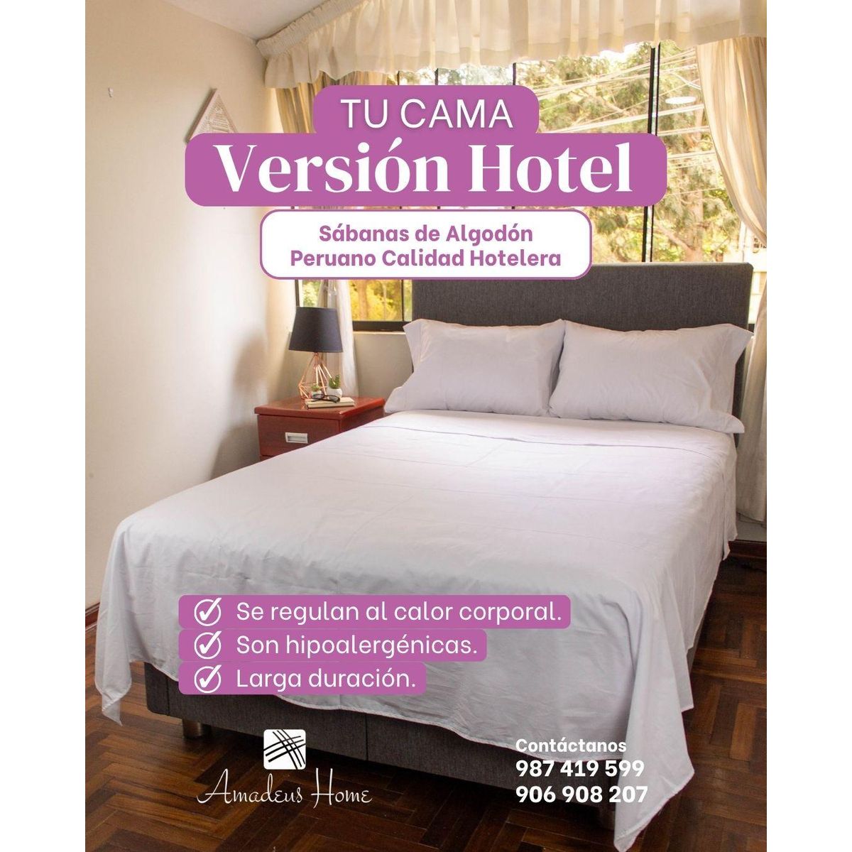 AMADEUS HOME - Juego de Sábanas Hoteleras de Alto Tránsito ¡Resistente a Lavadas
