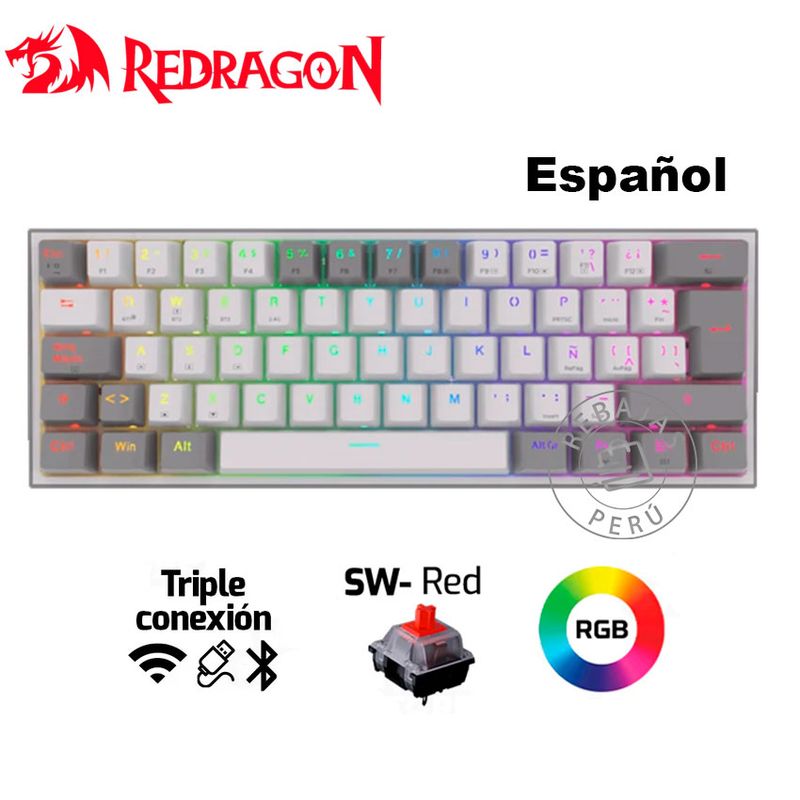 REDRAGON - Teclado Mecánico Gamer Redragon FIZZ PRO 60% RGB Wireless Español