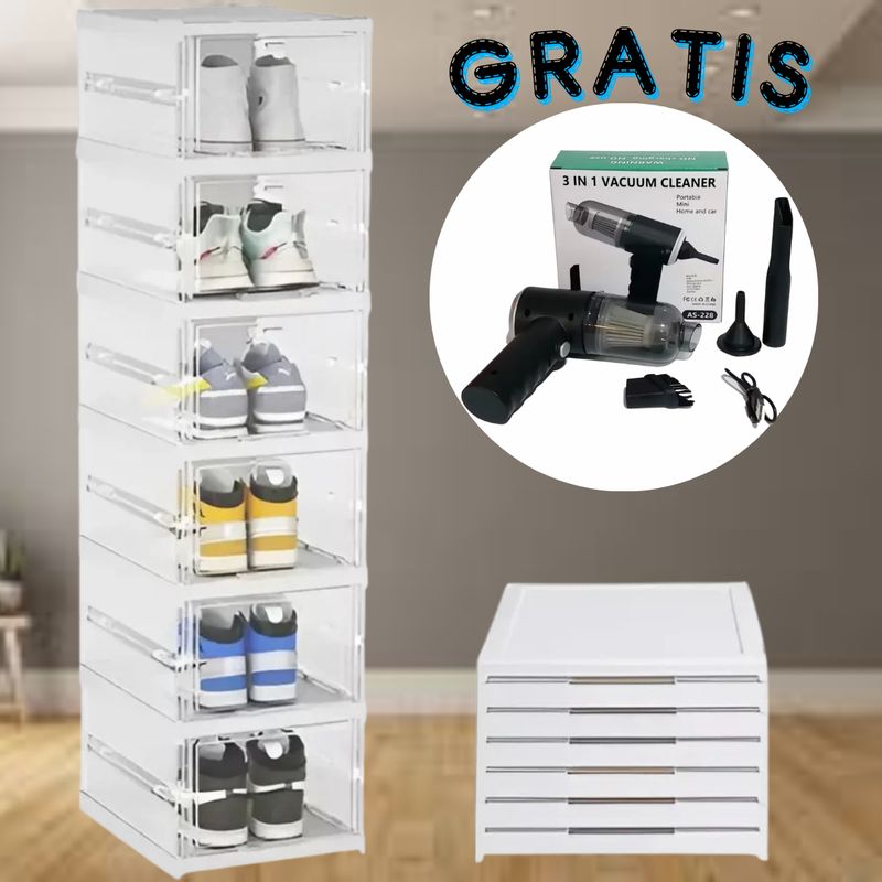 OEM - Zapatera Acrílica Plegable 6 Niveles + Regalo Mini Aspiradora 3 en 1