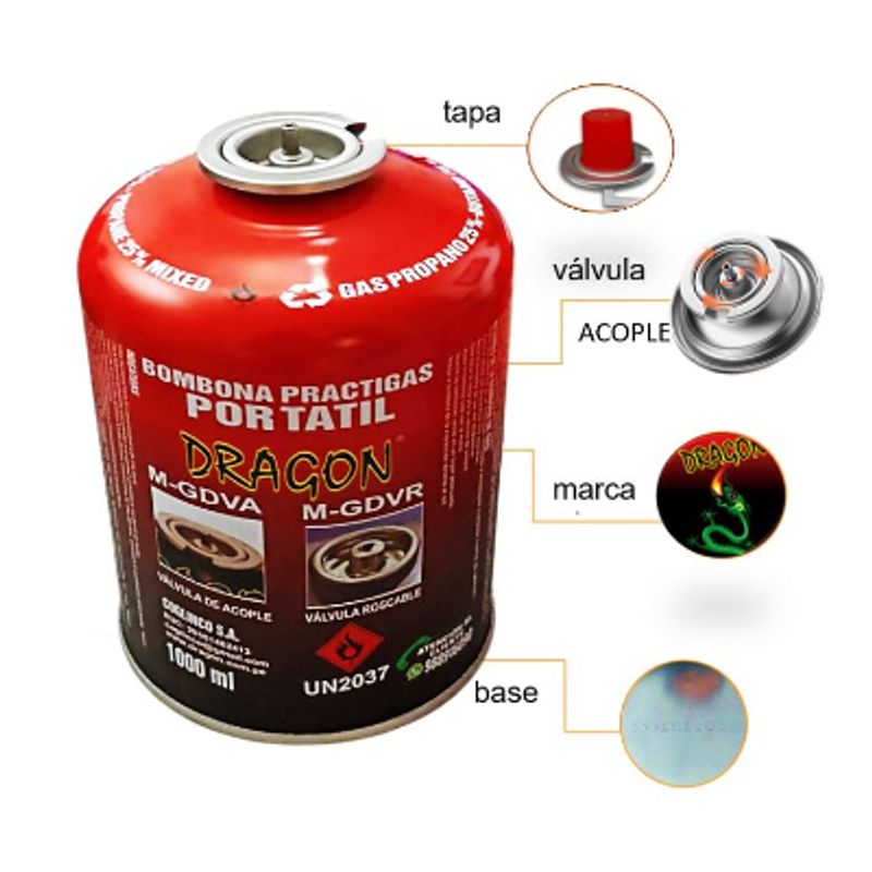 DRAGON - KIT  SOPLETE + BOMBONA DE GAS BUTANO PARA CABEZAL FLAMEADOR -  X 1000ML