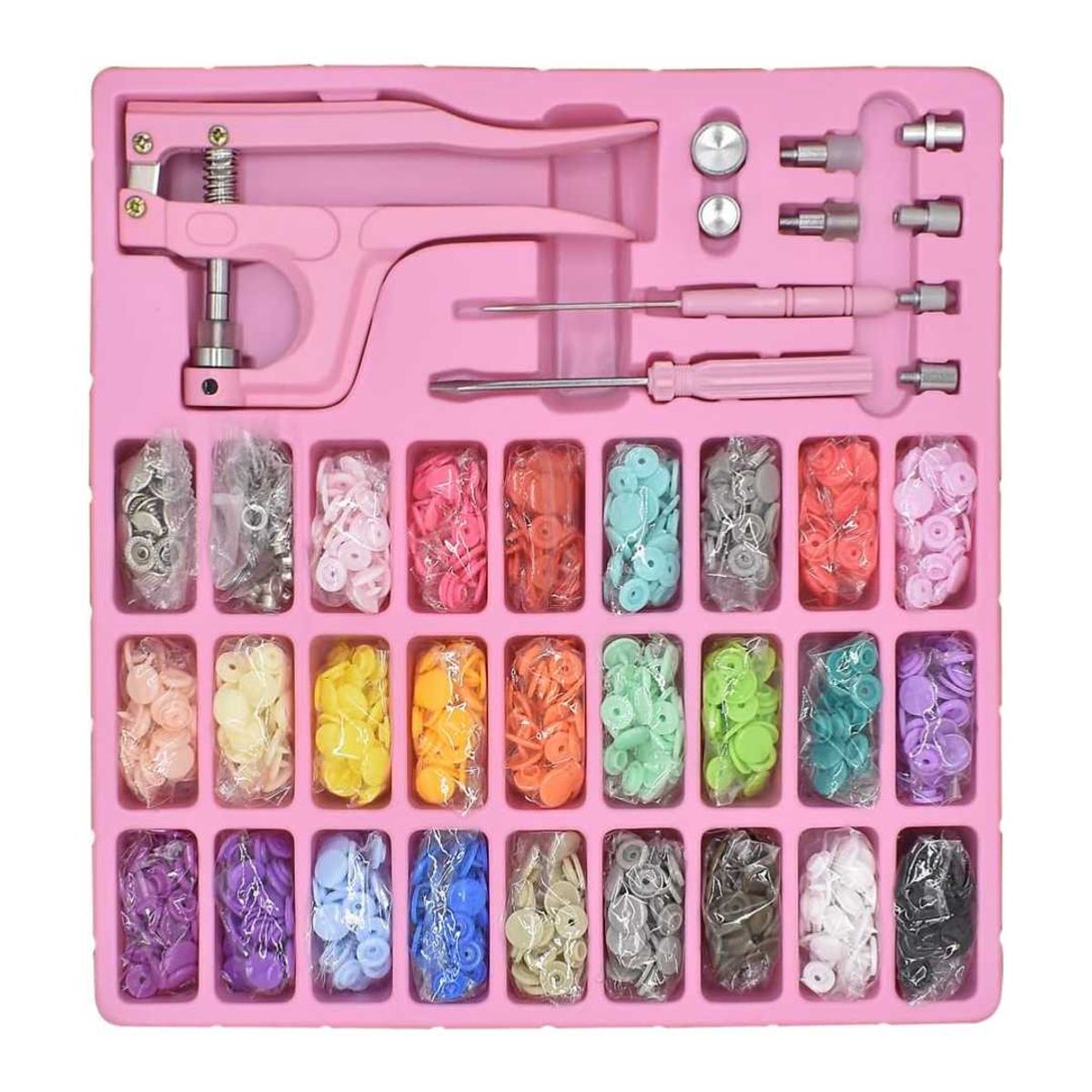 REACH - Set Maquina Remachadora Incluye 270 Botones Snap Rosado