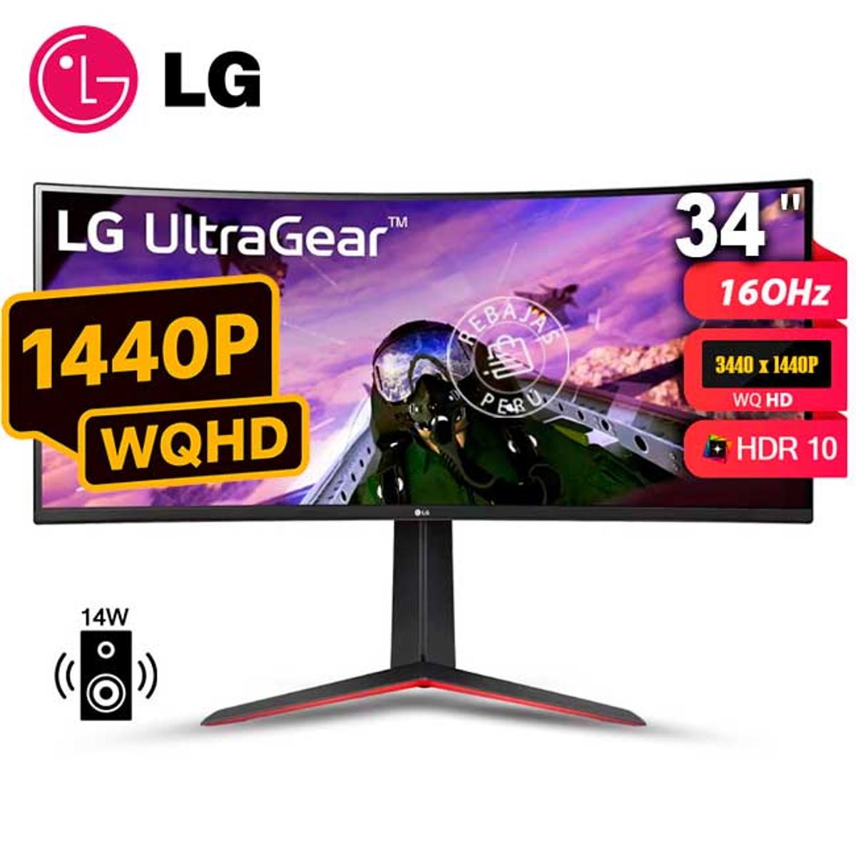 LG - Monitor LG UltraGear 34GP63A-B 34 WQHD 160Hz HDR10 FreeSync Premium