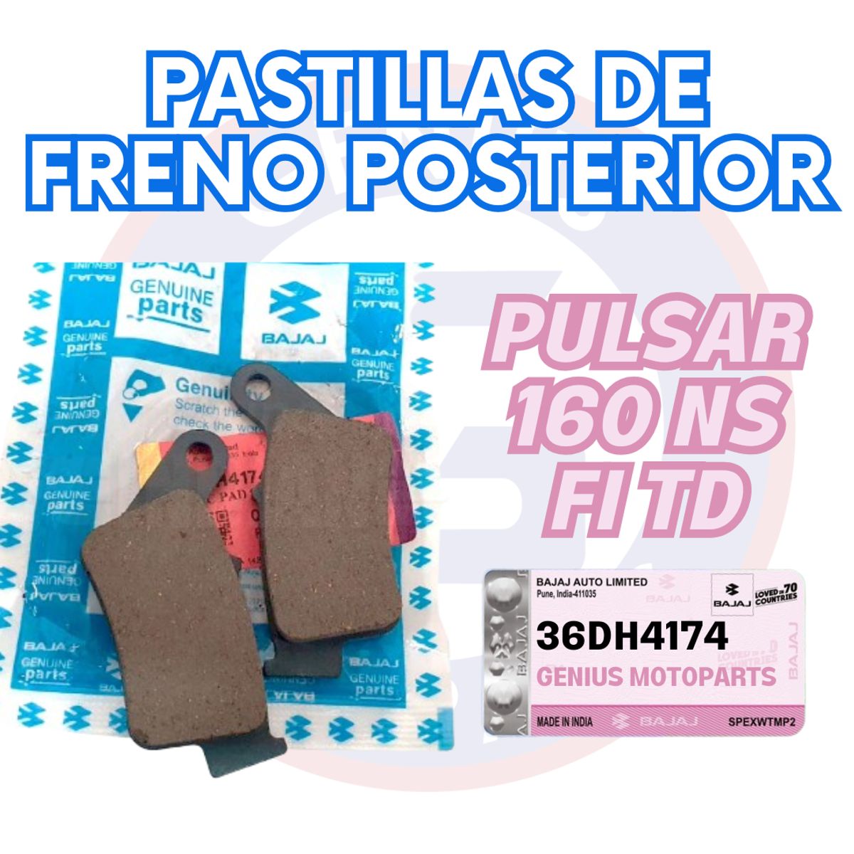 BAJAJ - PASTILLAS DE FRENO POSTERIOR PULSAR 160 NS FI TD