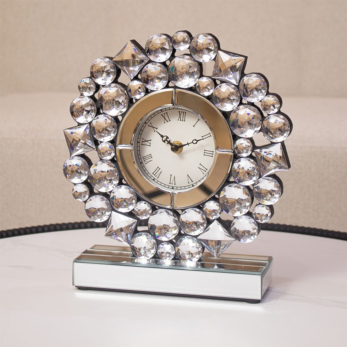 PANORAMA HOGAR - Reloj De Mesa En Espejo Con Detalles Brillantes 28Cm
