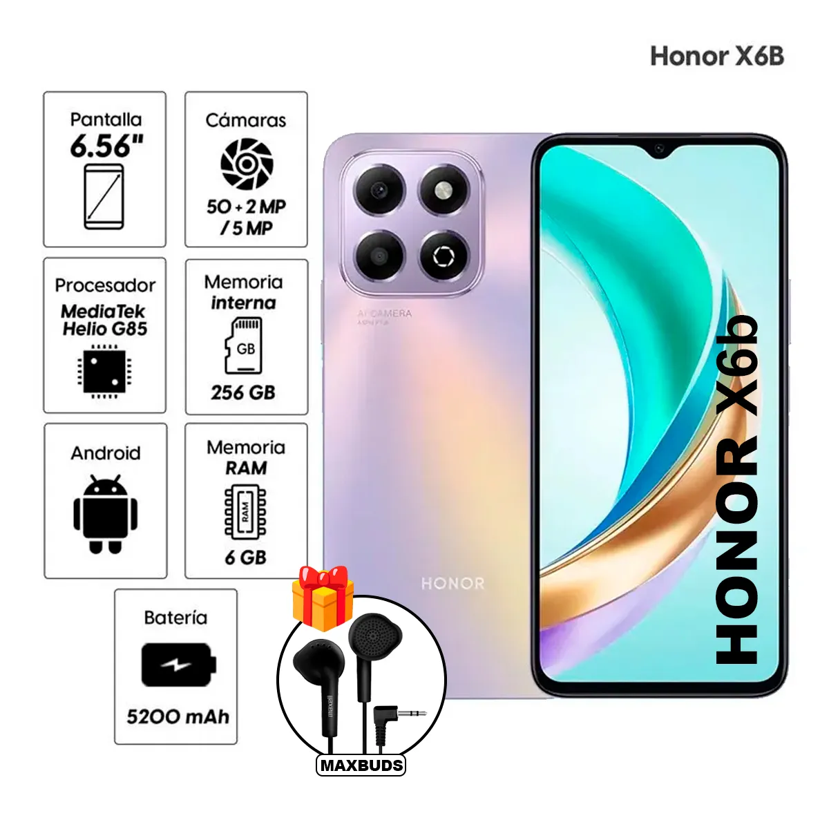 HONOR - Honor X6b 256GB 6GB RAM LILA+ Eb-95 MAXBUDS