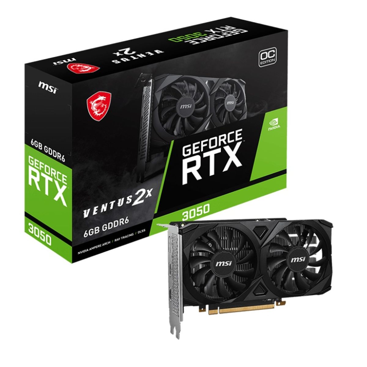 MSI - TARJETA DE VIDEO 6GB MSI RTX 3050 VENTUS 2X NVIDIA GEFORCE HDMI 96BIT