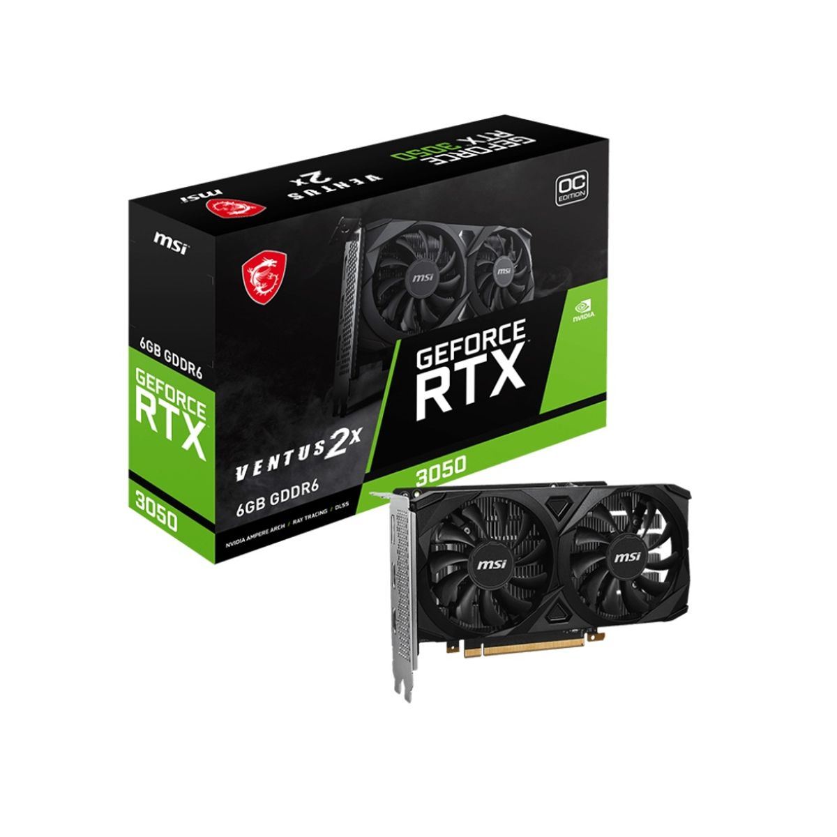 MSI - TARJETA DE VIDEO 6GB MSI RTX 3050 VENTUS 2X NVIDIA GEFORCE HDMI 96BIT