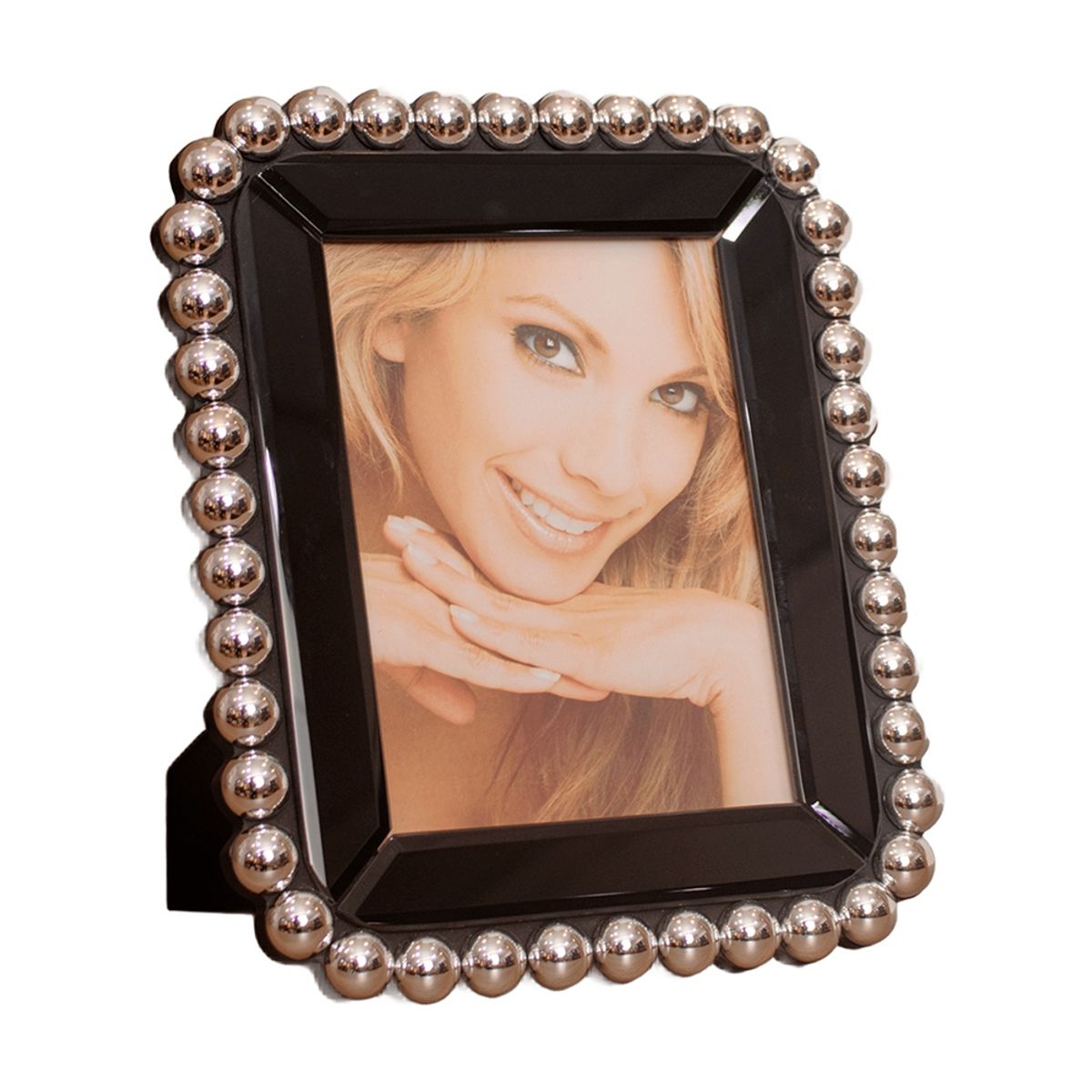 PANORAMA HOGAR - Portarretrato MDF Negro con Esferas Decorativas 24CM