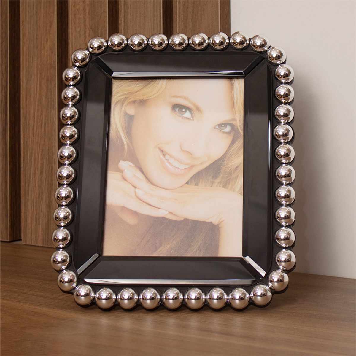 PANORAMA HOGAR - Portarretrato MDF Negro con Esferas Decorativas 24CM