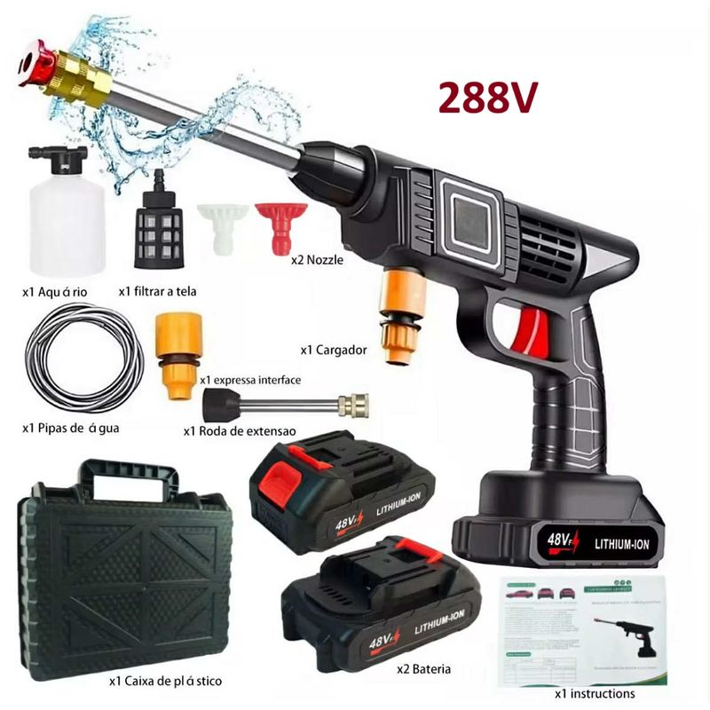 GENERICO - Pistola Hidrolavadora 2 Baterías 288V Pistola Portatil