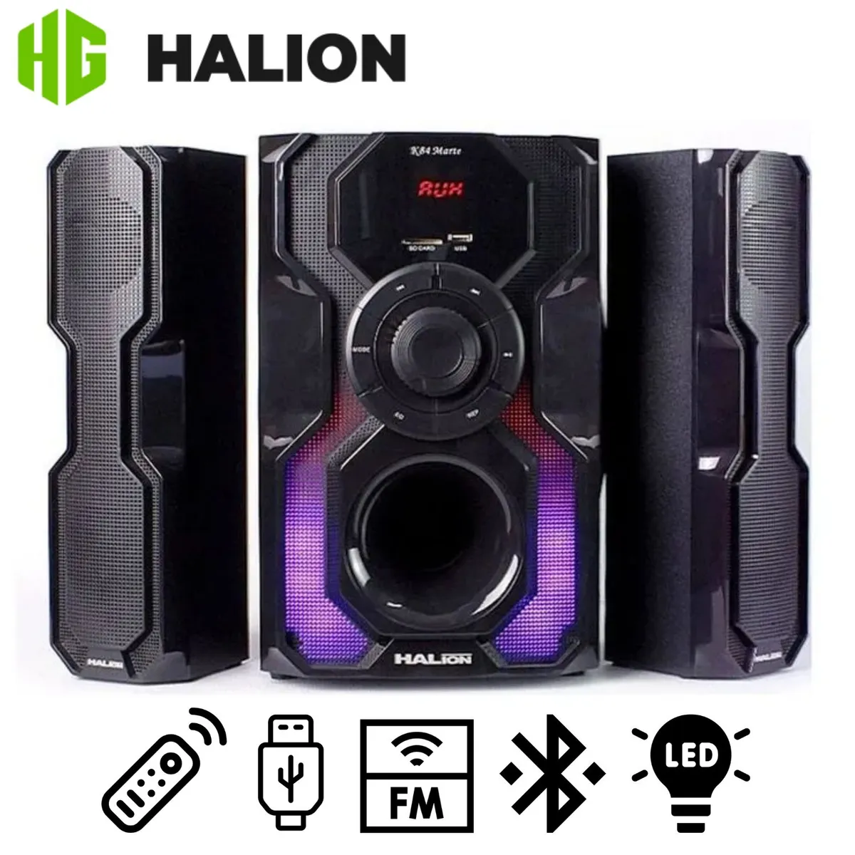 HALION - Parlante Halion HA-K84 Marte 2.1 Bluetooth con Subwoofer 8" Luces LED