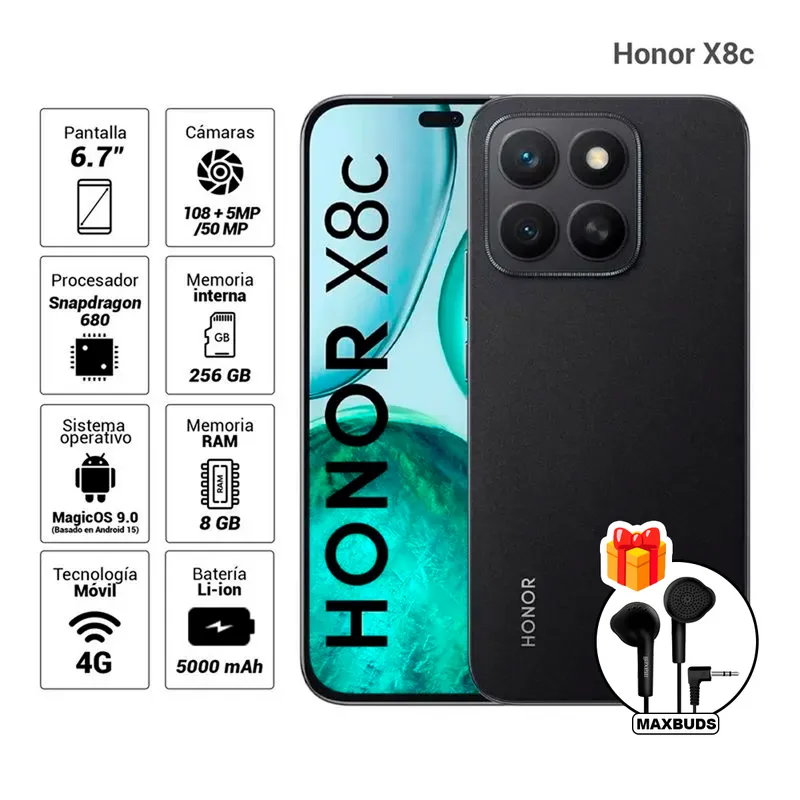 HONOR - Honor X8c 8GB RAM 256GB NEGRO + Maxell Eb-95 MAXBUDS