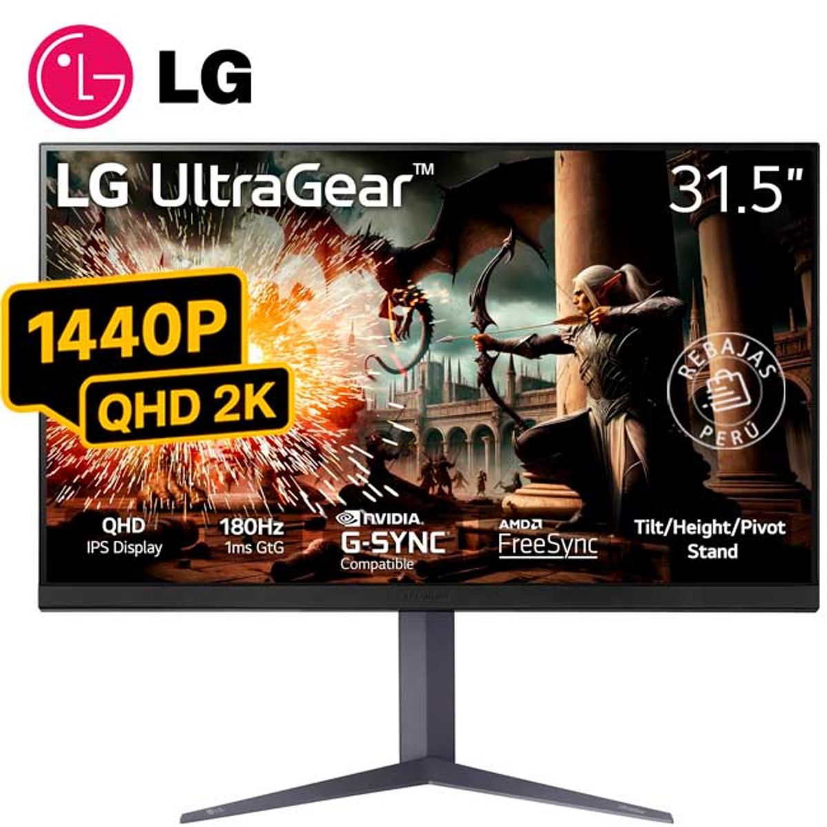 LG - Monitor LG UltraGear 32GS75Q-B 32 IPS QHD HDR400 180Hz 1ms FreeSync