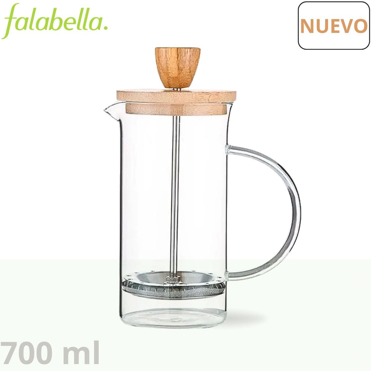 ICHIMATSU - Cafetera Francesa de vidrio borosilicato con tapa de madera 700 ml.