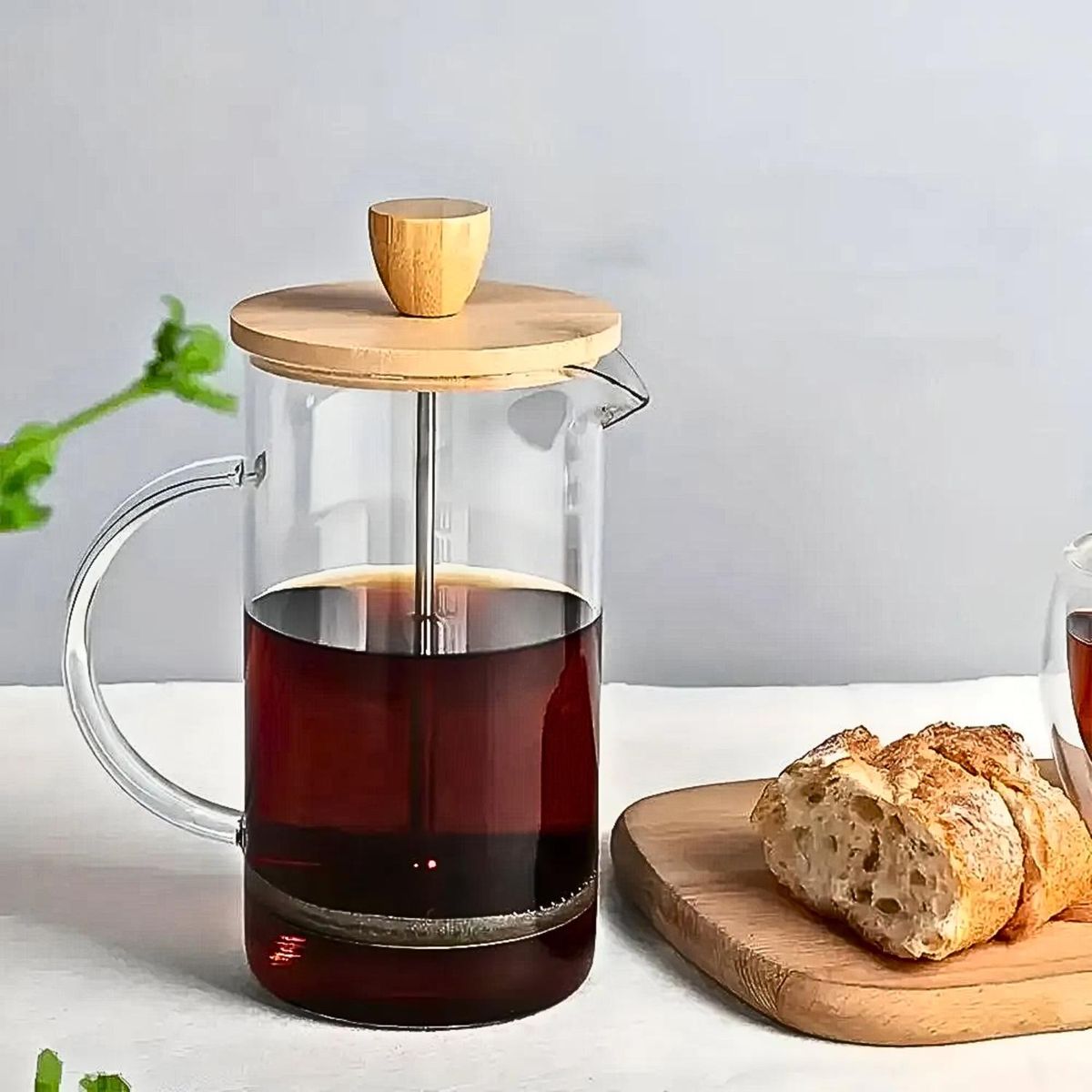 ICHIMATSU - Cafetera Francesa de vidrio borosilicato con tapa de madera 700 ml.