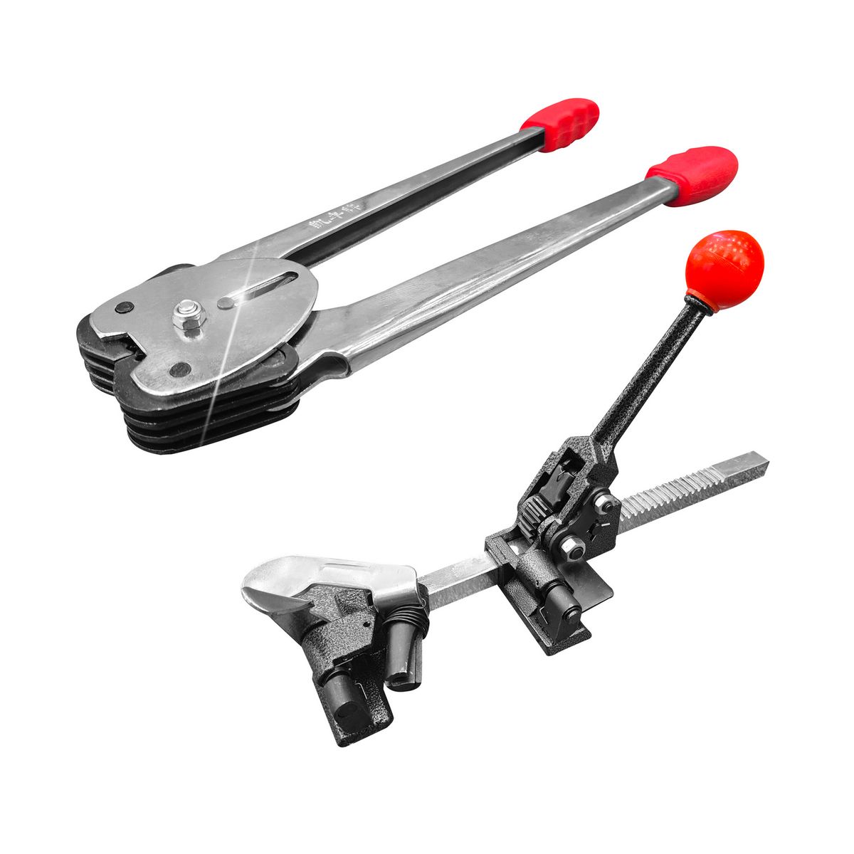 GENERICO - ENZUNCHADORA Y TENSADORA DE ZUNCHO PACK 2 PIEZAS ROJO