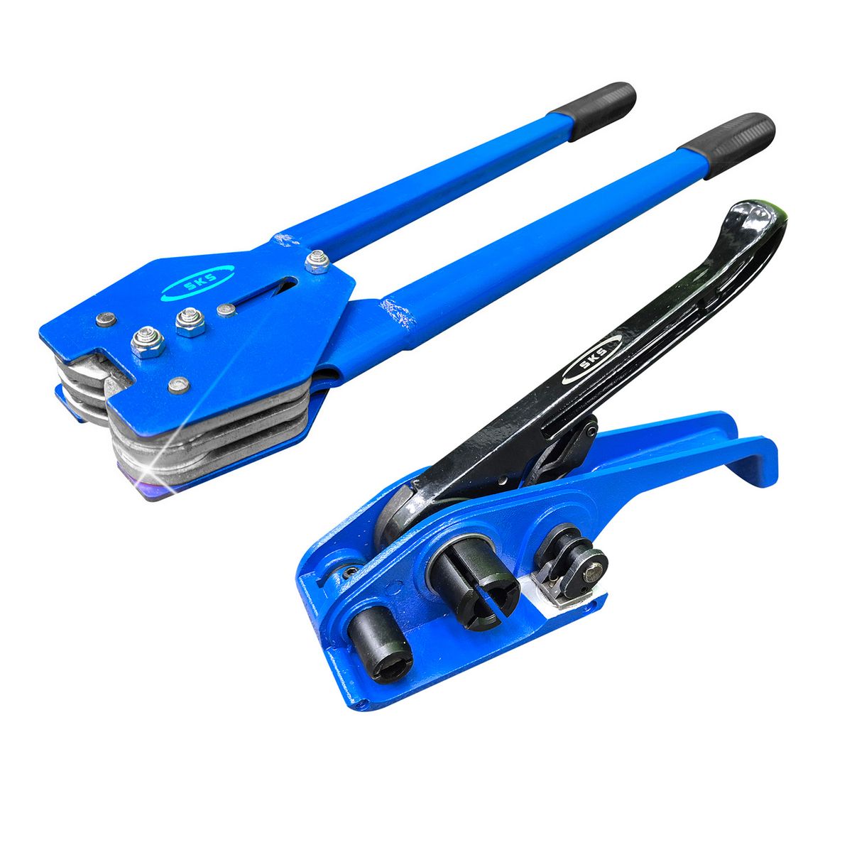 GENERICO - ENZUNCHADORA Y TENSADORA DE ZUNCHO PACK 2 PIEZAS AZUL ENETRO