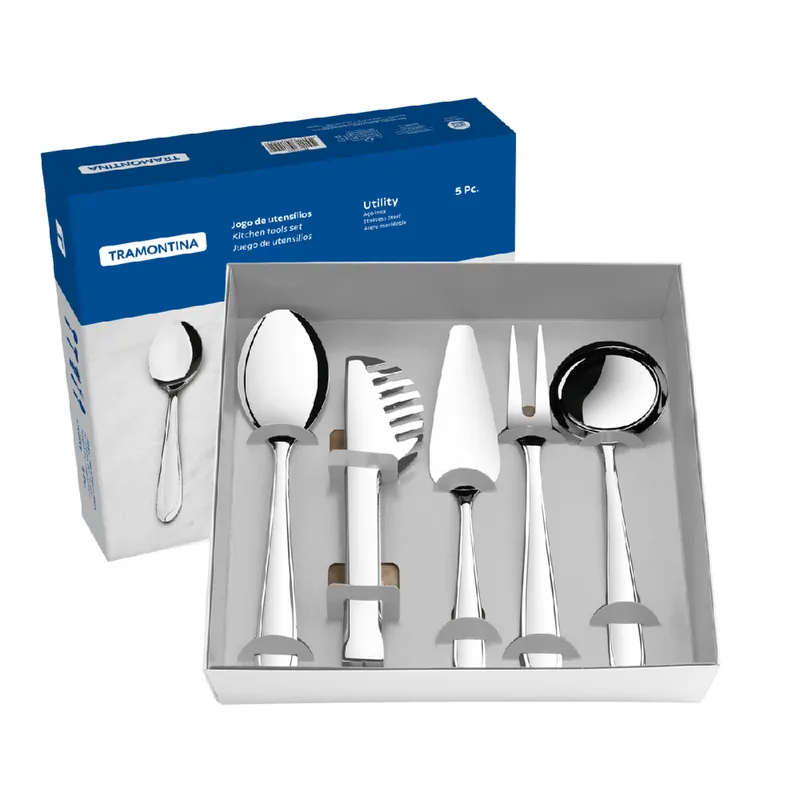 TRAMONTINA - Juego de Utensilios 5 Piezas Utility Acero Inoxidable Tramontina