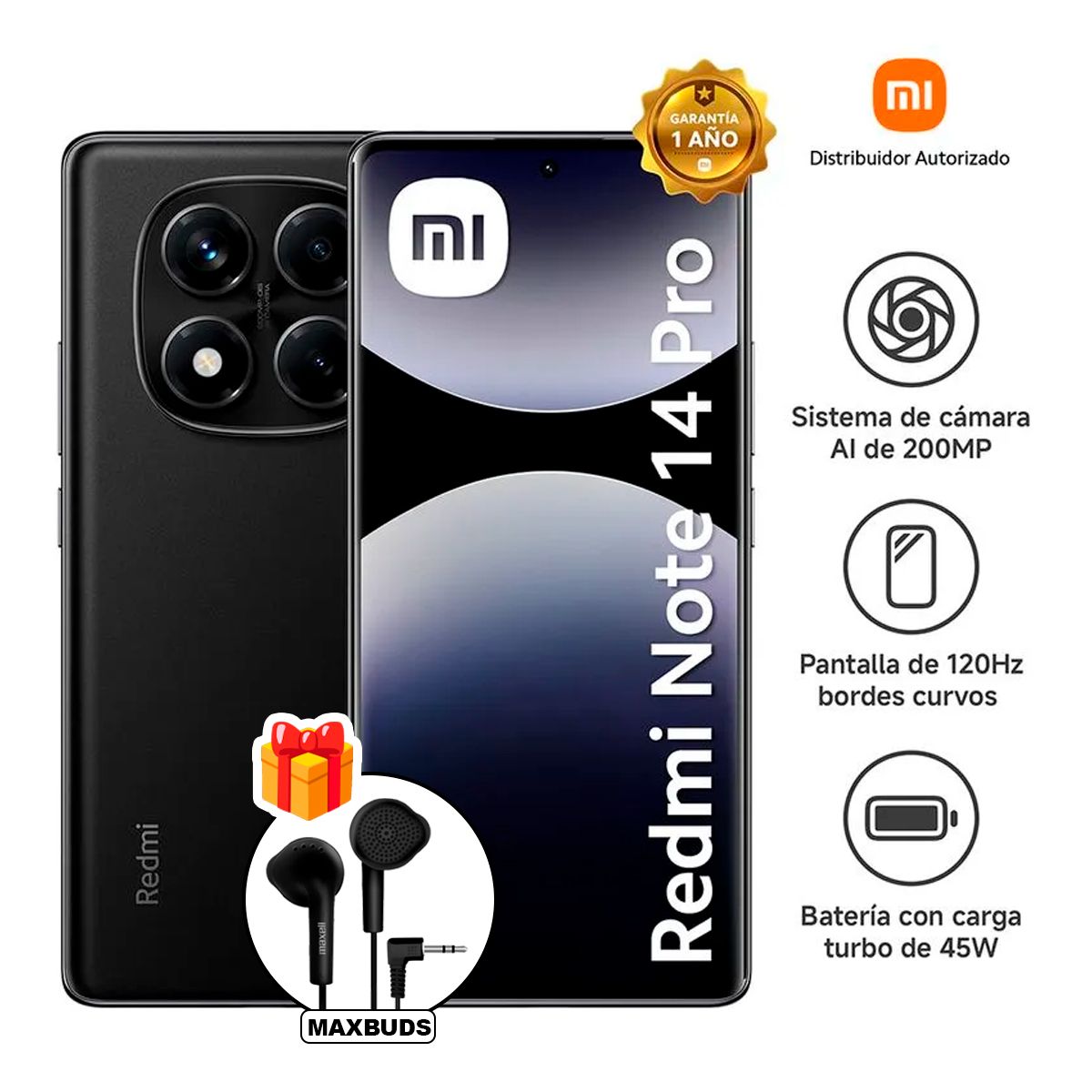 XIAOMI - Redmi Note 14 Pro 4G 256GB 8GB Negro + Maxell Eb-95 MAXBUDS