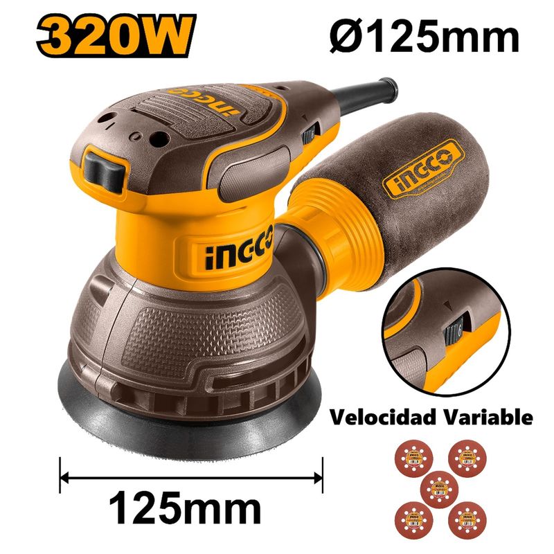 INGCO TOOLS - Lijadora Roto Orbital Profesional 5 320W Velocidad Variable