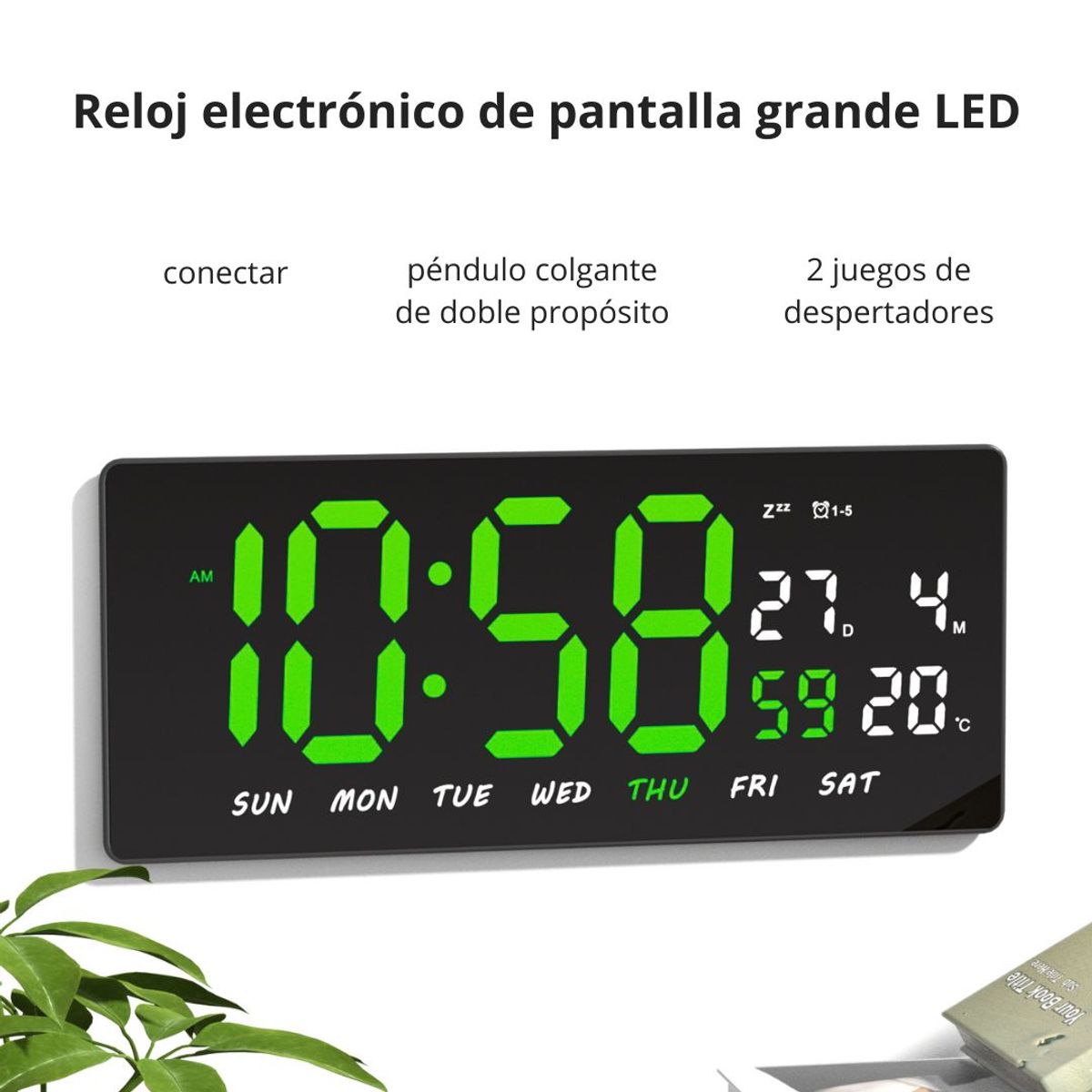 GENERICO - Reloj Digital LED 36cm con Calendario Temperatura y Alarma JH3604