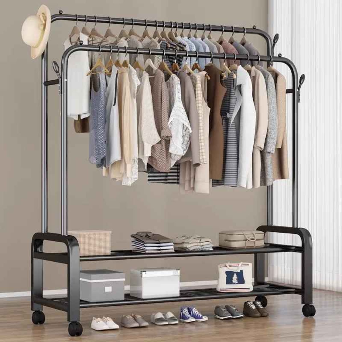 GENERICO - ESTANTE ORGANIZADOR PERCHERO DE 2 NIVELES CON RUEDAS