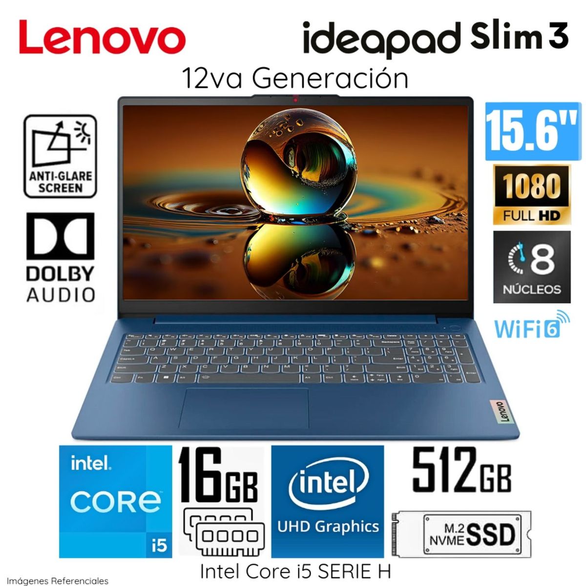LENOVO - Laptop Lenovo IdeaPad Slim 3 15IAH8 Intel Core I5 12450H 16GB RAM 512GB SSD 15.6" FHD 83ER001DLM