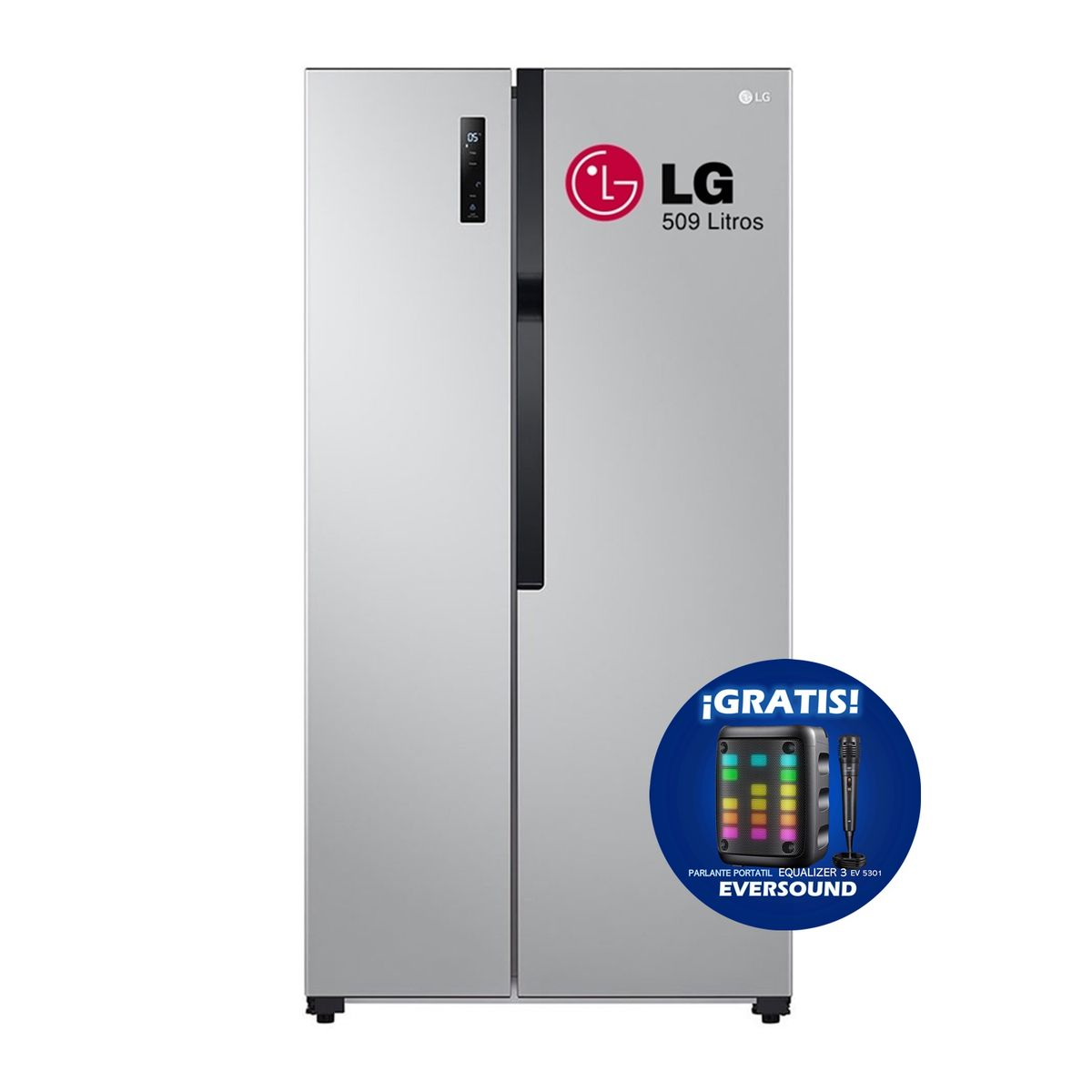 LG - Refrigeradora LG Side by Side 509L con Total no Frost LS51BPP Plateado + Parlante GRATIS