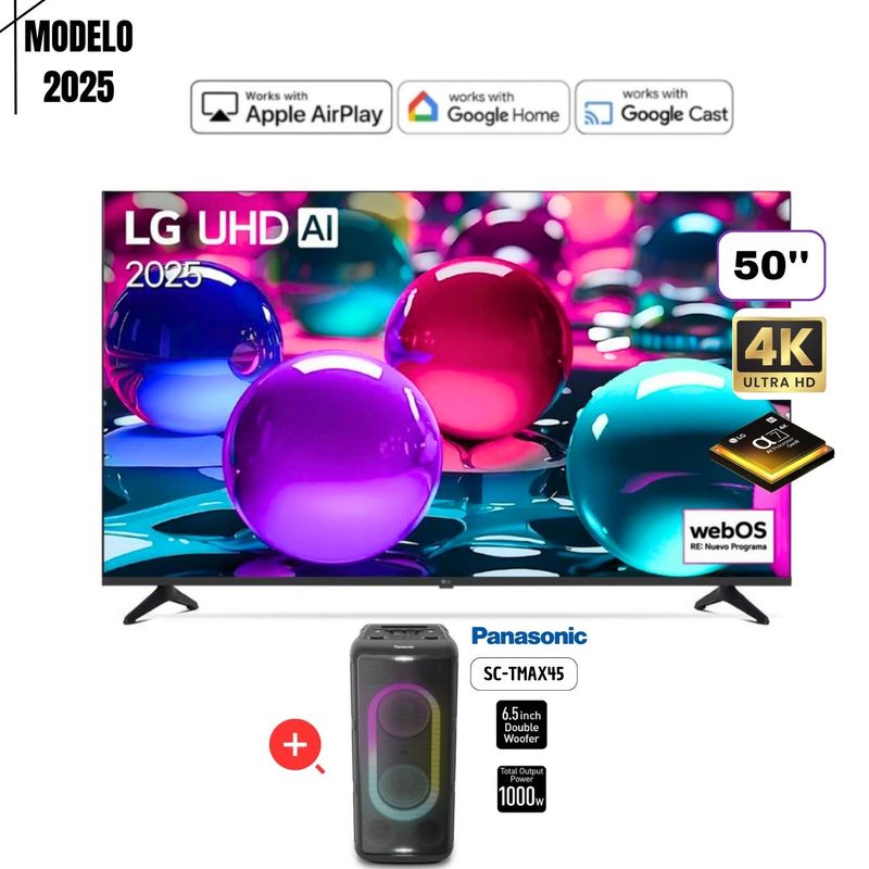 LG - TELEVISOR LG 50" 50UA7300PSB UHD 4K THINQ AI 2025 + EQUIPO DE SONIDO PANASONIC SC-TMAX45