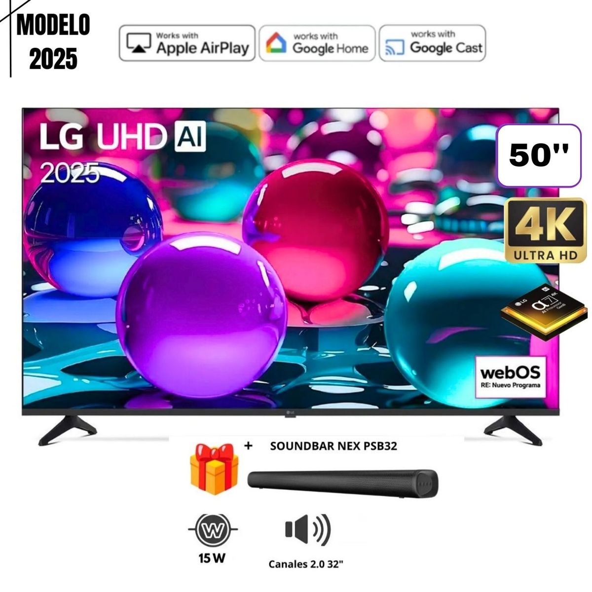 LG - TELEVISOR LG 50" 50UA7300PSB UHD 4K THINQ AI 2025 + SOUNDBAR NEX