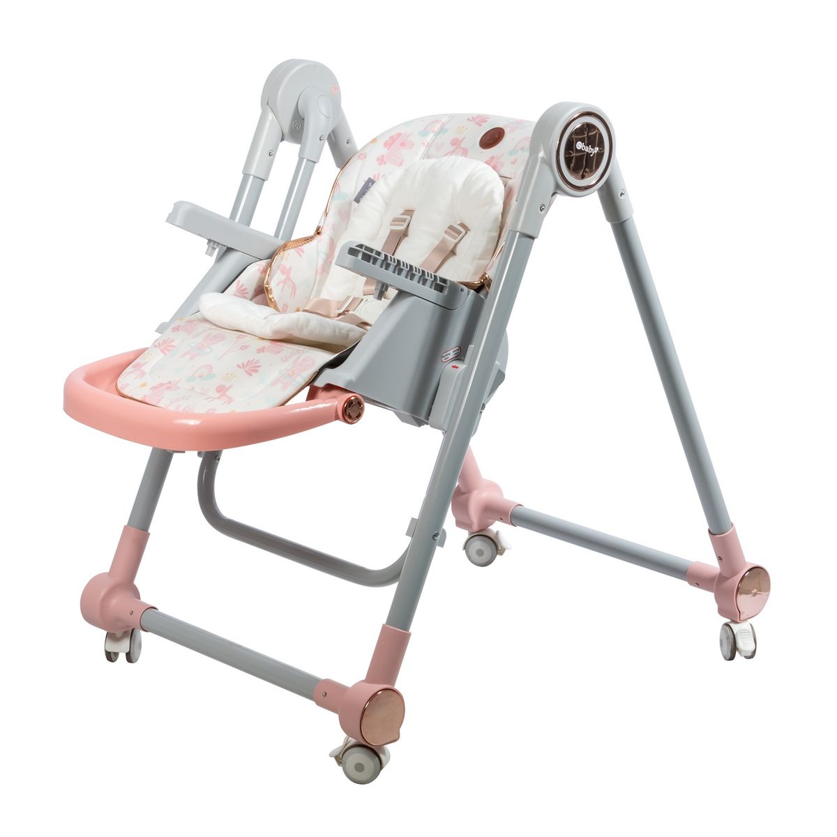 EBABY - Silla de Comer para Bebe Regulable GRAVY ROSA