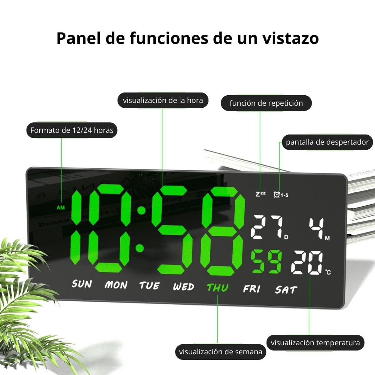 GENERICO - Reloj Digital LED 36cm con Calendario Temperatura y Alarma JH3604