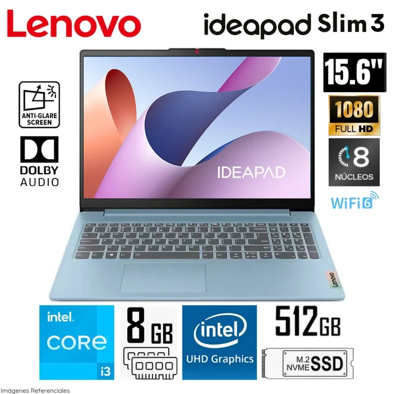 LENOVO - Laptop Lenovo IdeaPad Slim 3 15IAN8 Intel Core i3-N305 8GB RAM 512GB SSD 15.6 FHD - 82XB003MLM