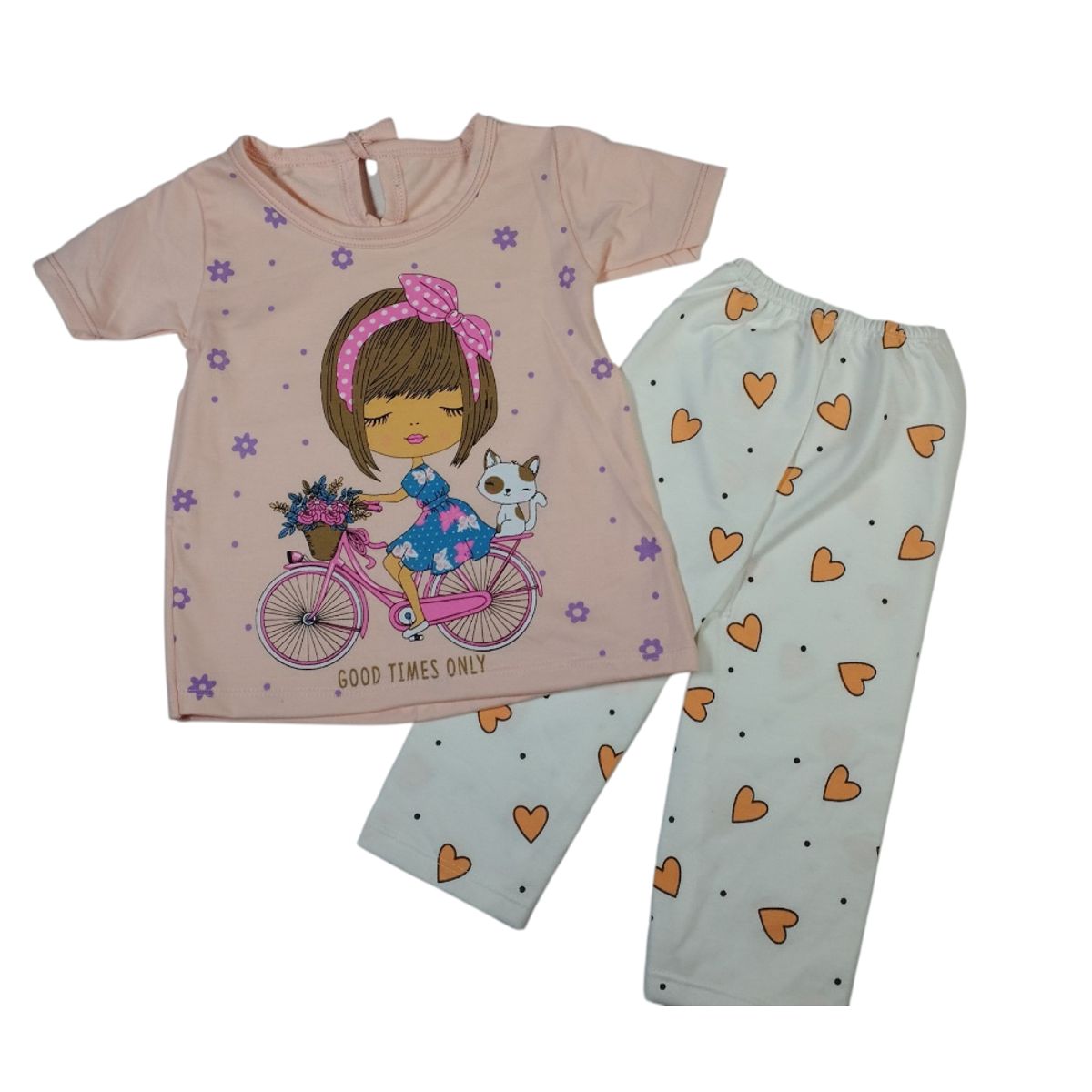 GENERICO - Conjunto pijama polo y pantalón de corazones para niñas