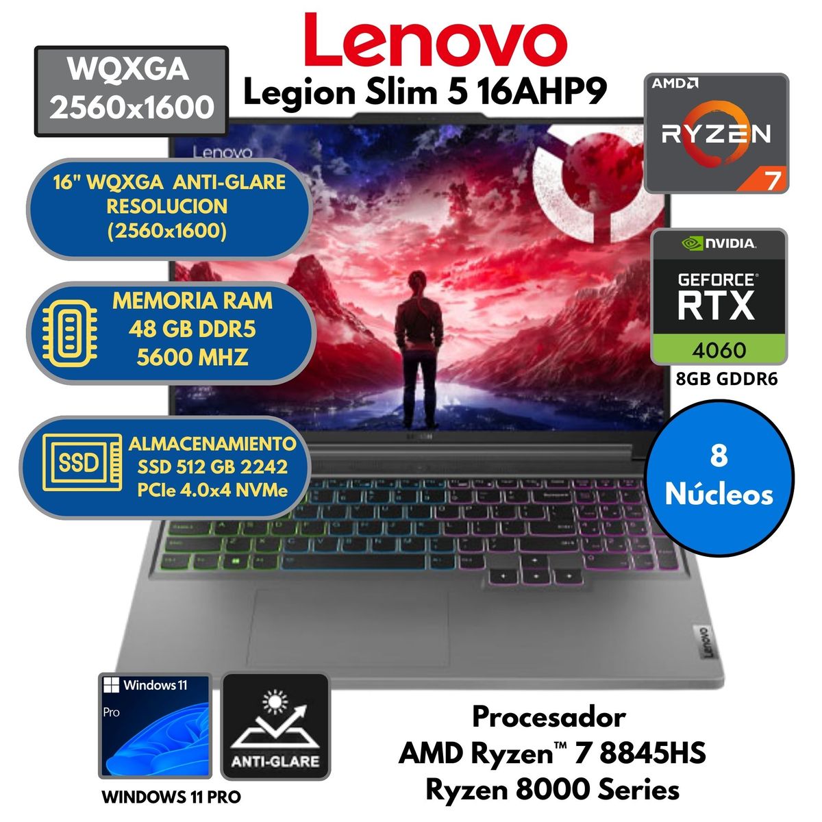 LENOVO - Laptop Lenovo Legion Slim 5 AMD Ryzen 7(16AHP9) RAM 48GB SSD 512 GB 16" WQXGA  Windows11