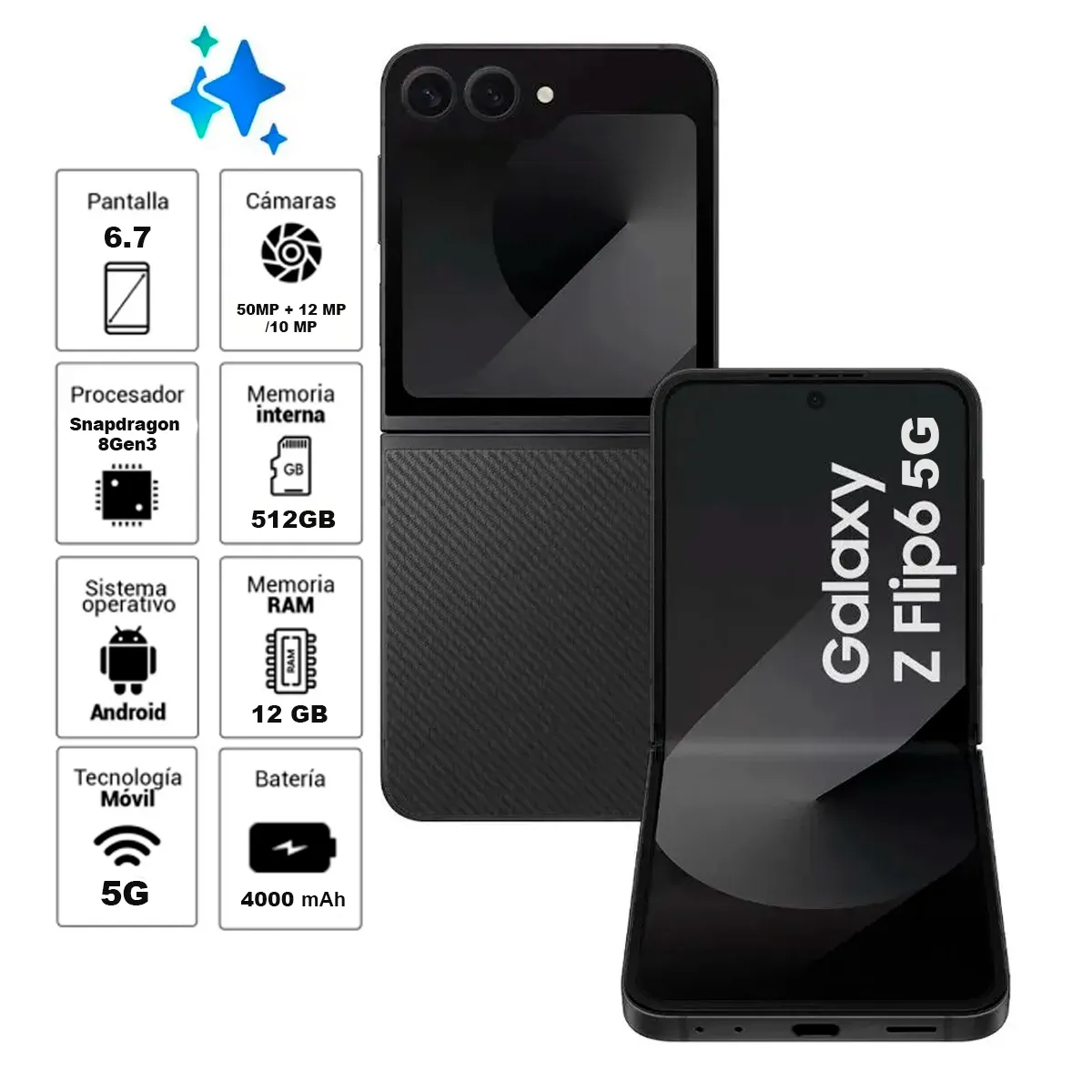 SAMSUNG - Z Flip 6 5G 512GB 12GB RAM Negro
