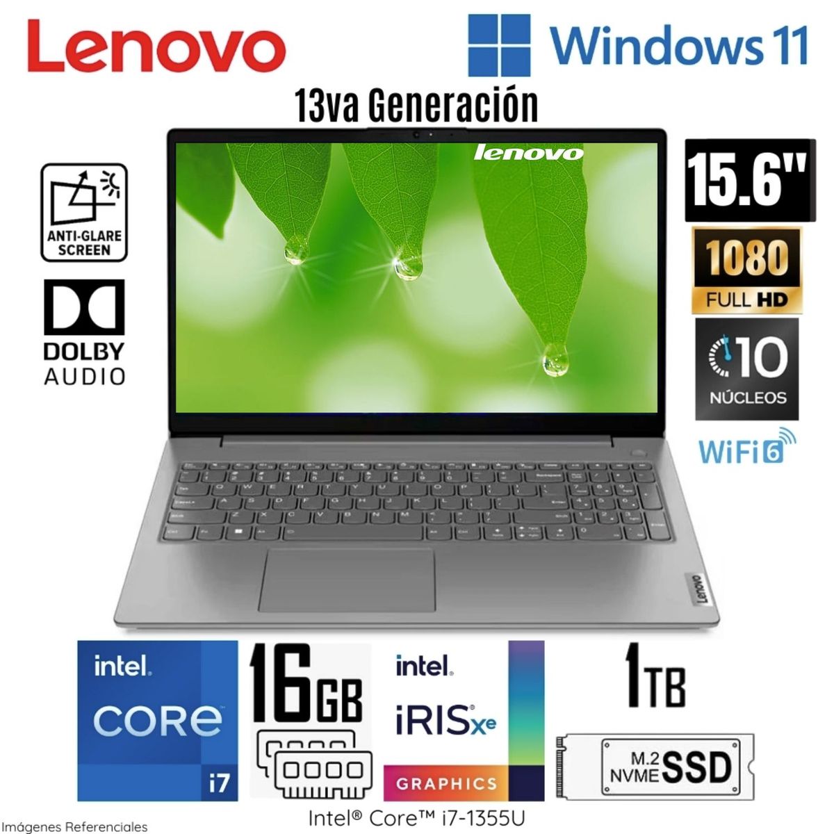 LENOVO - Laptop Lenovo V15 G4 IRU  Intel Core i7-1355U 16GB RAM 1TB SSD 15.6 FHD Iron Grey - 83A100ESLM