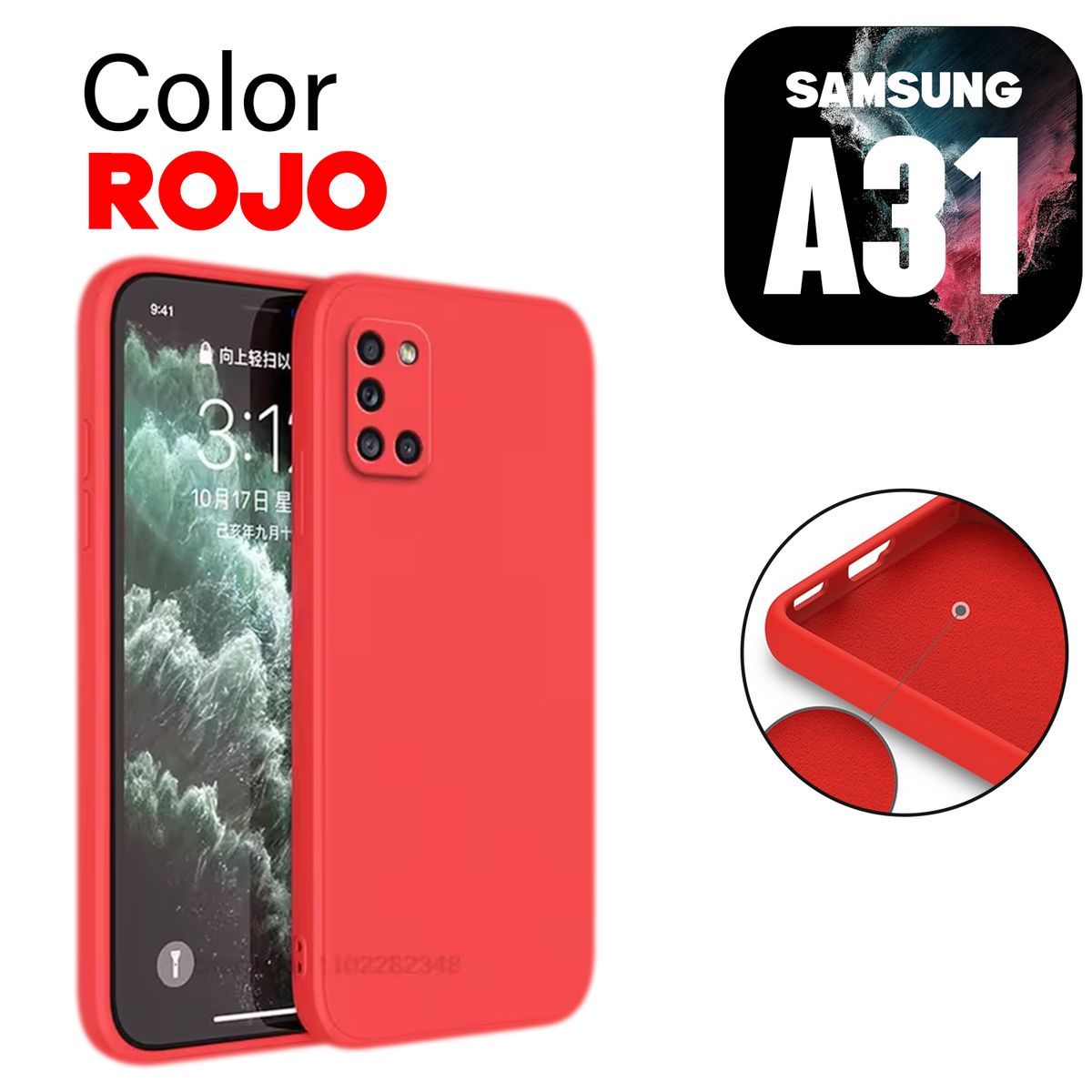 GENERICO - Silicone Case para Samsung A31 Color Rojo Con Marca